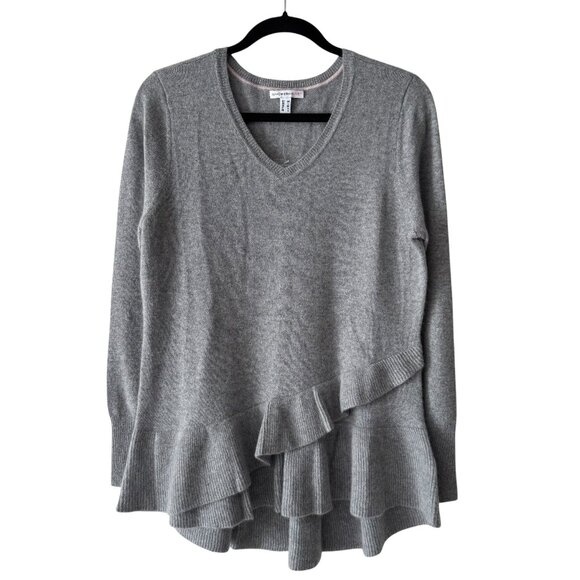 🆕 Isaac Mizrahi 100% Cashmere Asymmetrical Ruffle Peplum Sweater - Picture 2 of 7